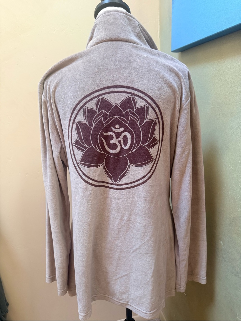 Tan Velour Hoodie with Om Lotus Design